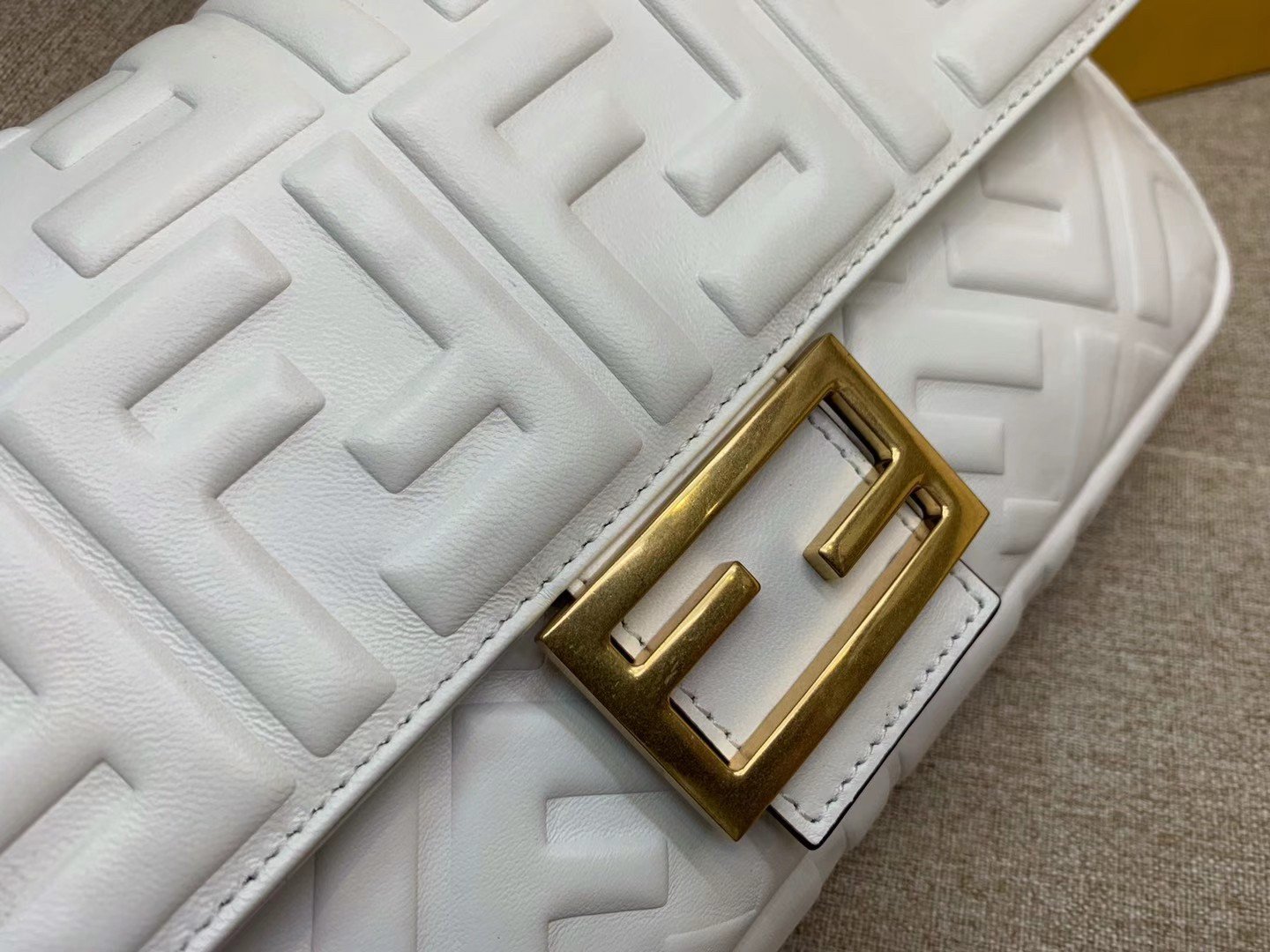 Fendi Medium Baguette Bag In White FF Nappa Leather