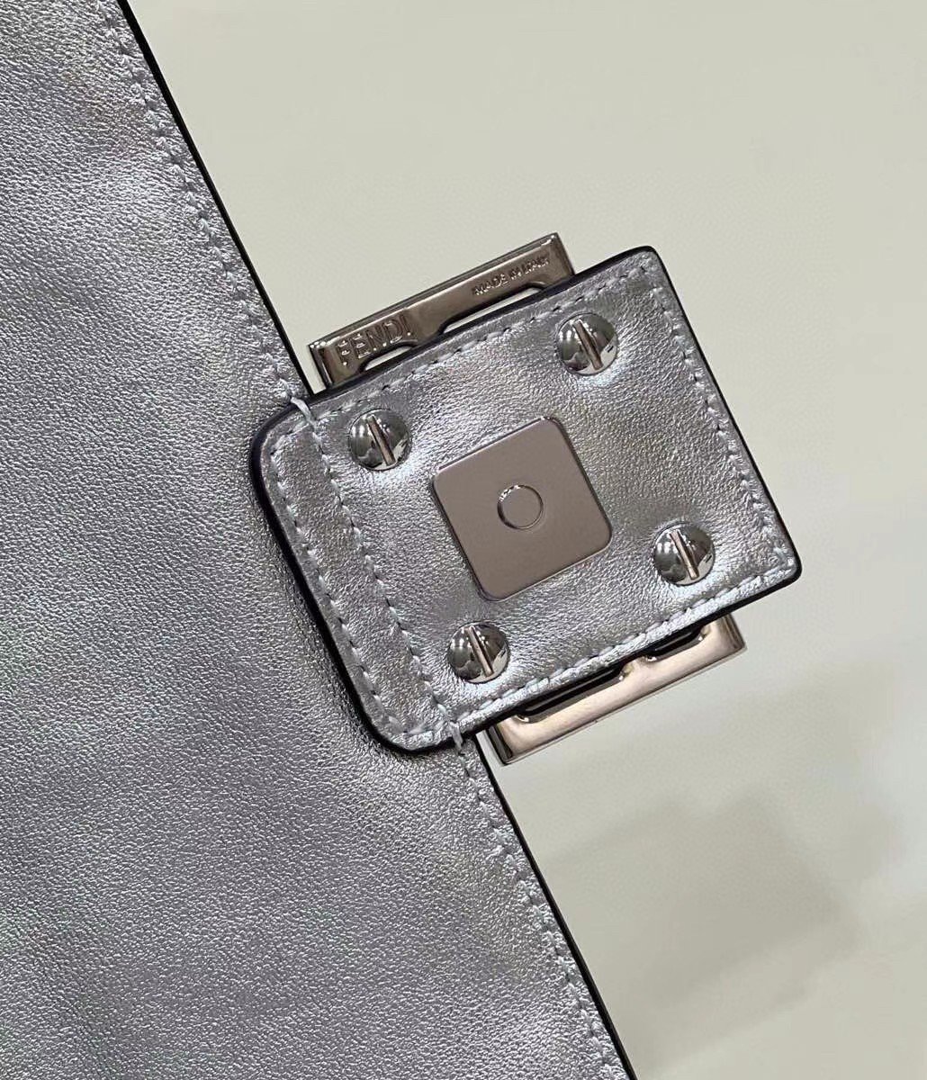 Fendi Medium Baguette Bag In Silver FF Metallic Leather