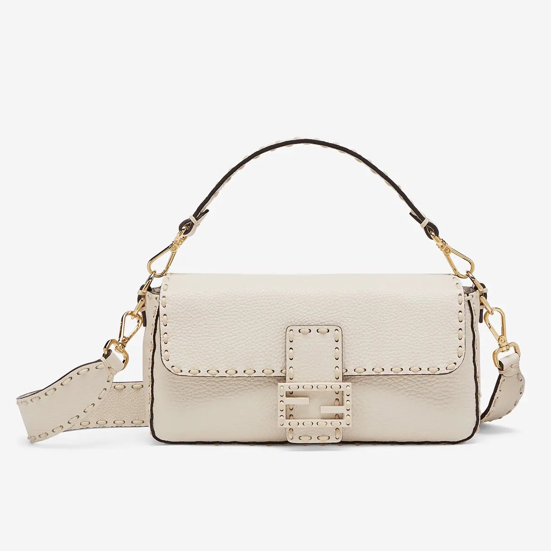 Fendi Medium Baguette Bag In White Grained Leather