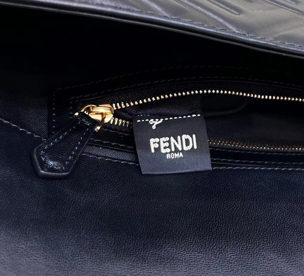 Fendi Large Baguette Bag In Black FF Nappa Leather