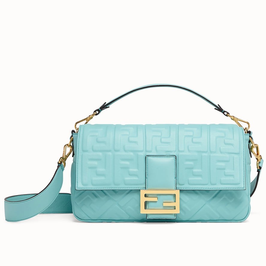 Fendi Large Baguette Bag In Blue FF Nappa Leather