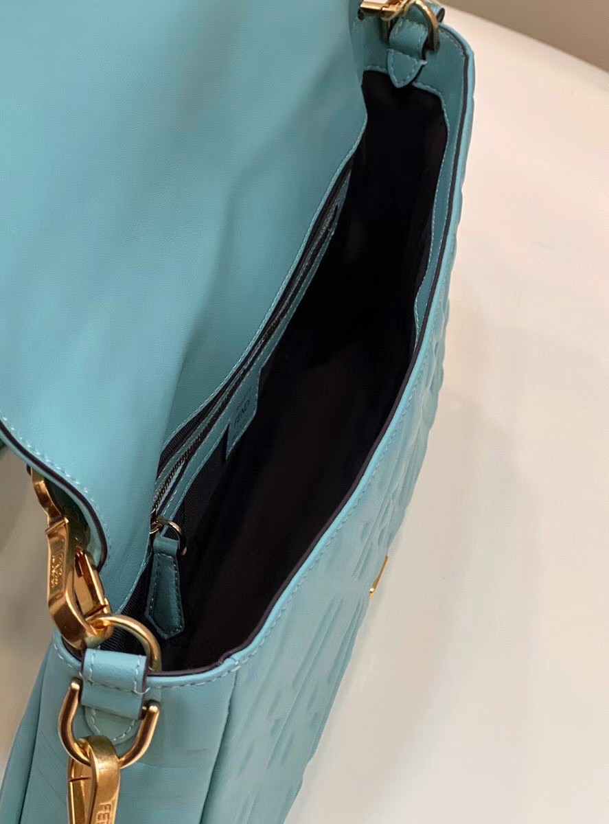 Fendi Large Baguette Bag In Blue FF Nappa Leather