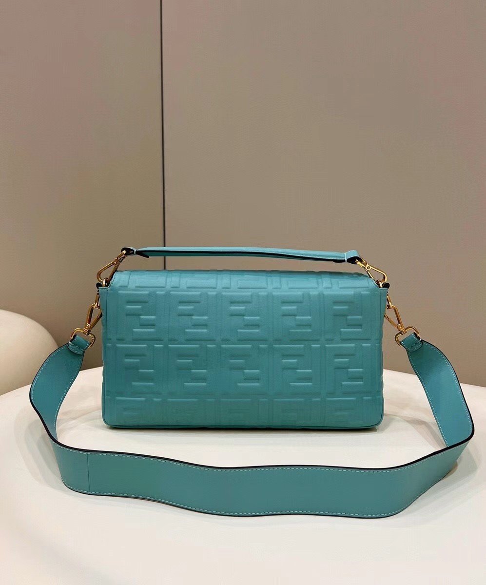 Fendi Large Baguette Bag In Blue FF Nappa Leather