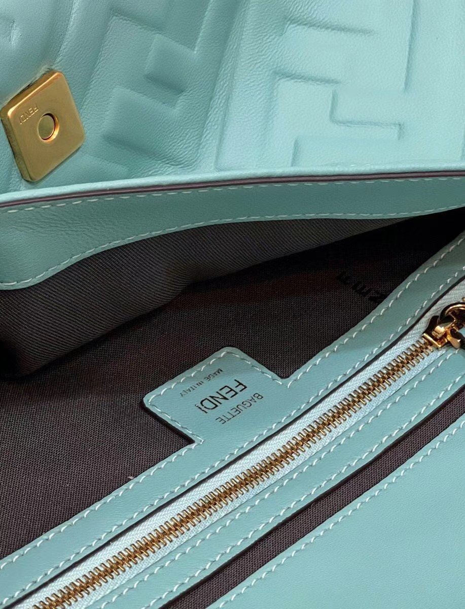 Fendi Large Baguette Bag In Blue FF Nappa Leather