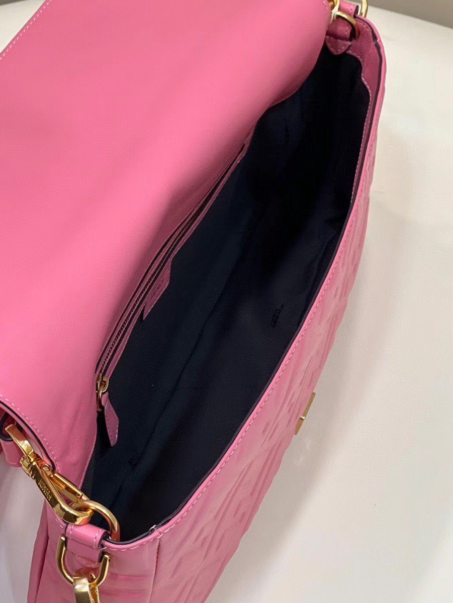 Fendi Large Baguette Bag In Pink FF Nappa Leather