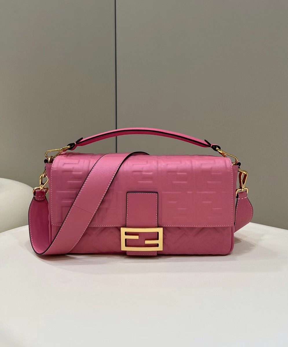 Fendi Large Baguette Bag In Pink FF Nappa Leather