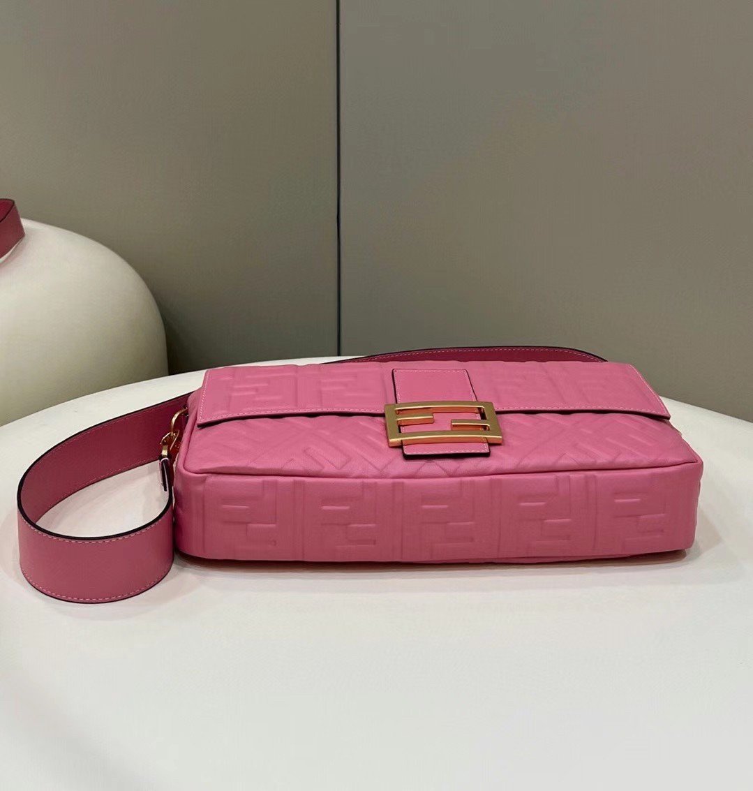 Fendi Large Baguette Bag In Pink FF Nappa Leather