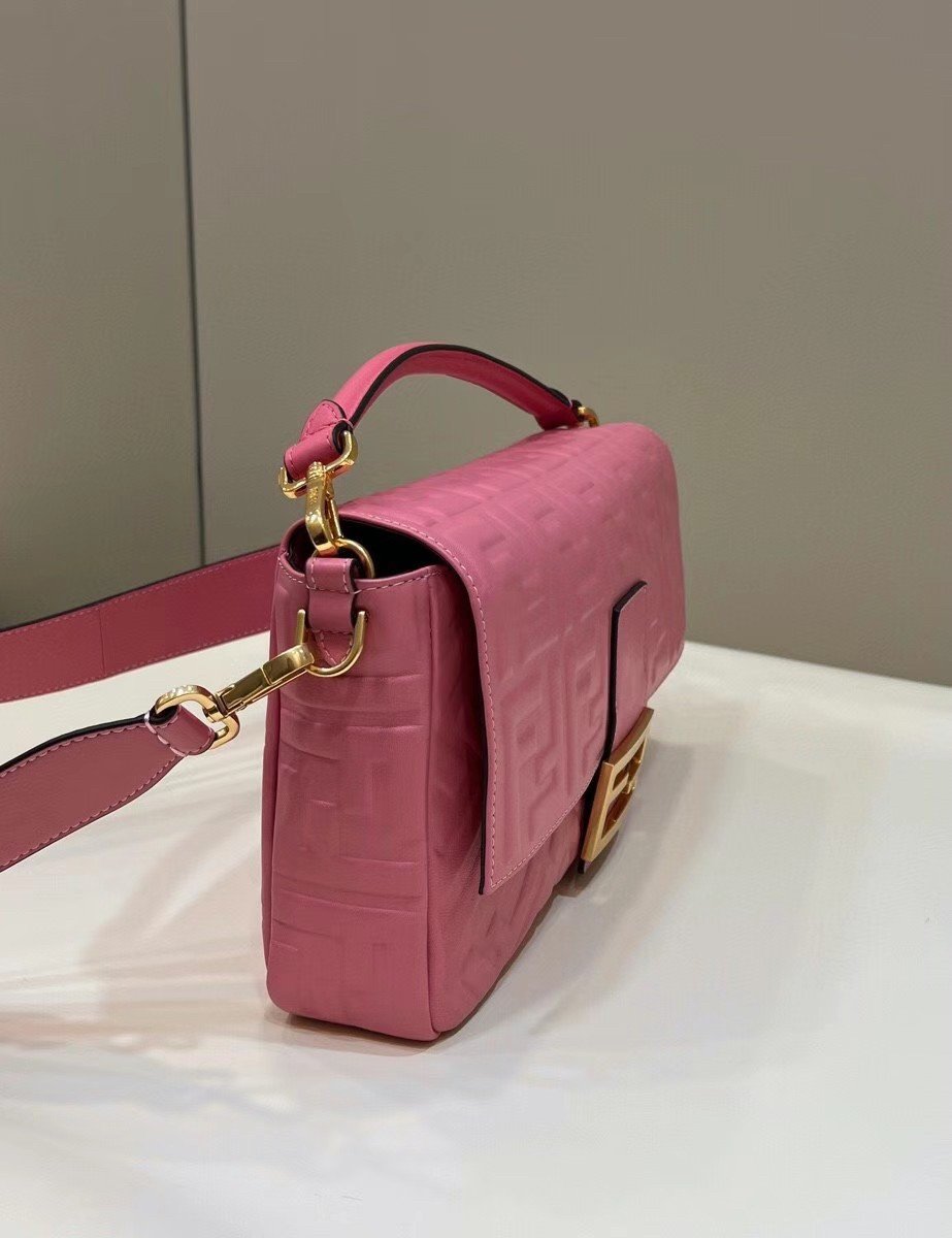 Fendi Large Baguette Bag In Pink FF Nappa Leather