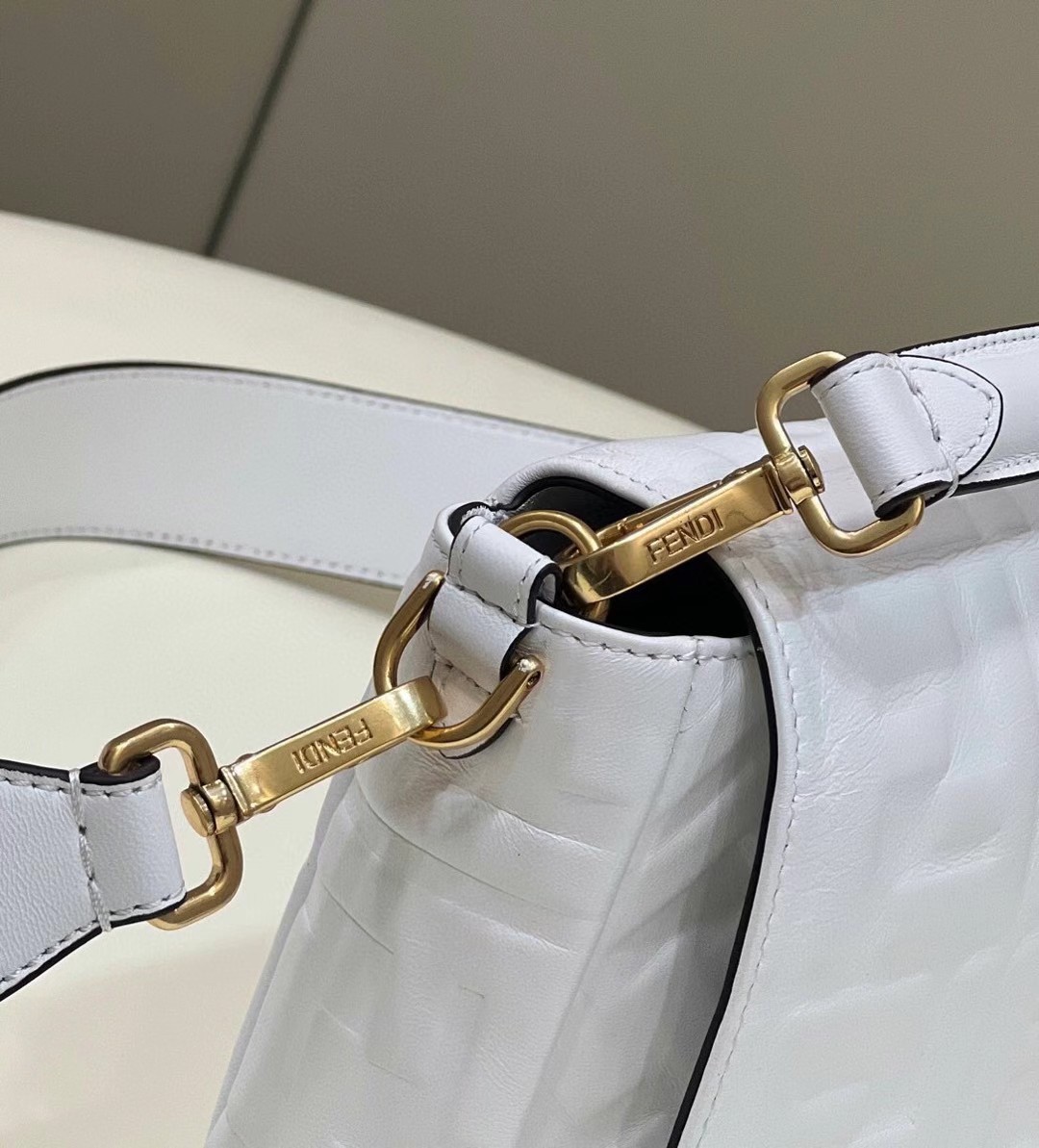 Fendi Large Baguette Bag In White FF Nappa Leather