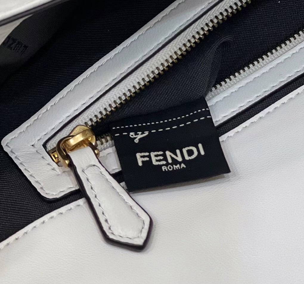 Fendi Large Baguette Bag In White FF Nappa Leather