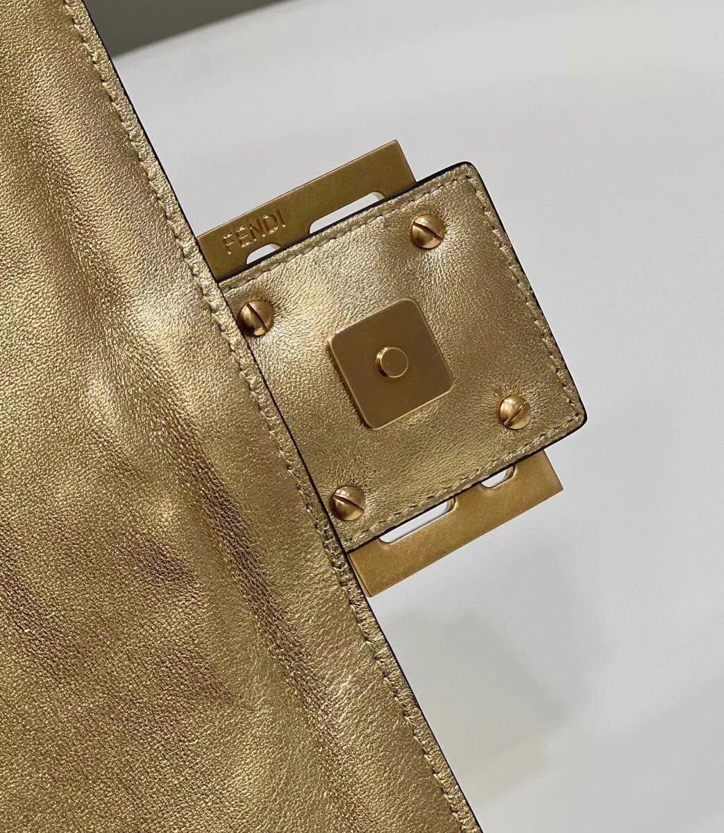 Fendi Large Baguette Bag In Gold FF Metallic Leather