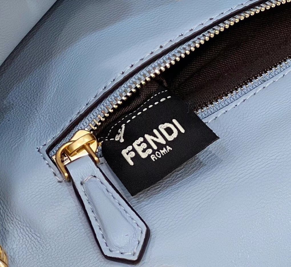 Fendi Baguette Chain Midi Bag In Blue Nappa Leather