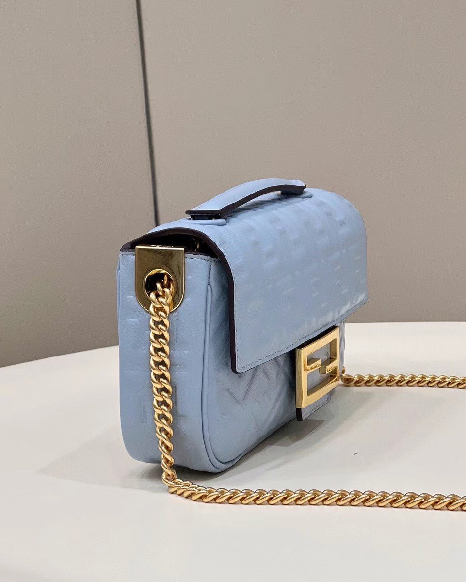 Fendi Baguette Chain Midi Bag In Blue Nappa Leather