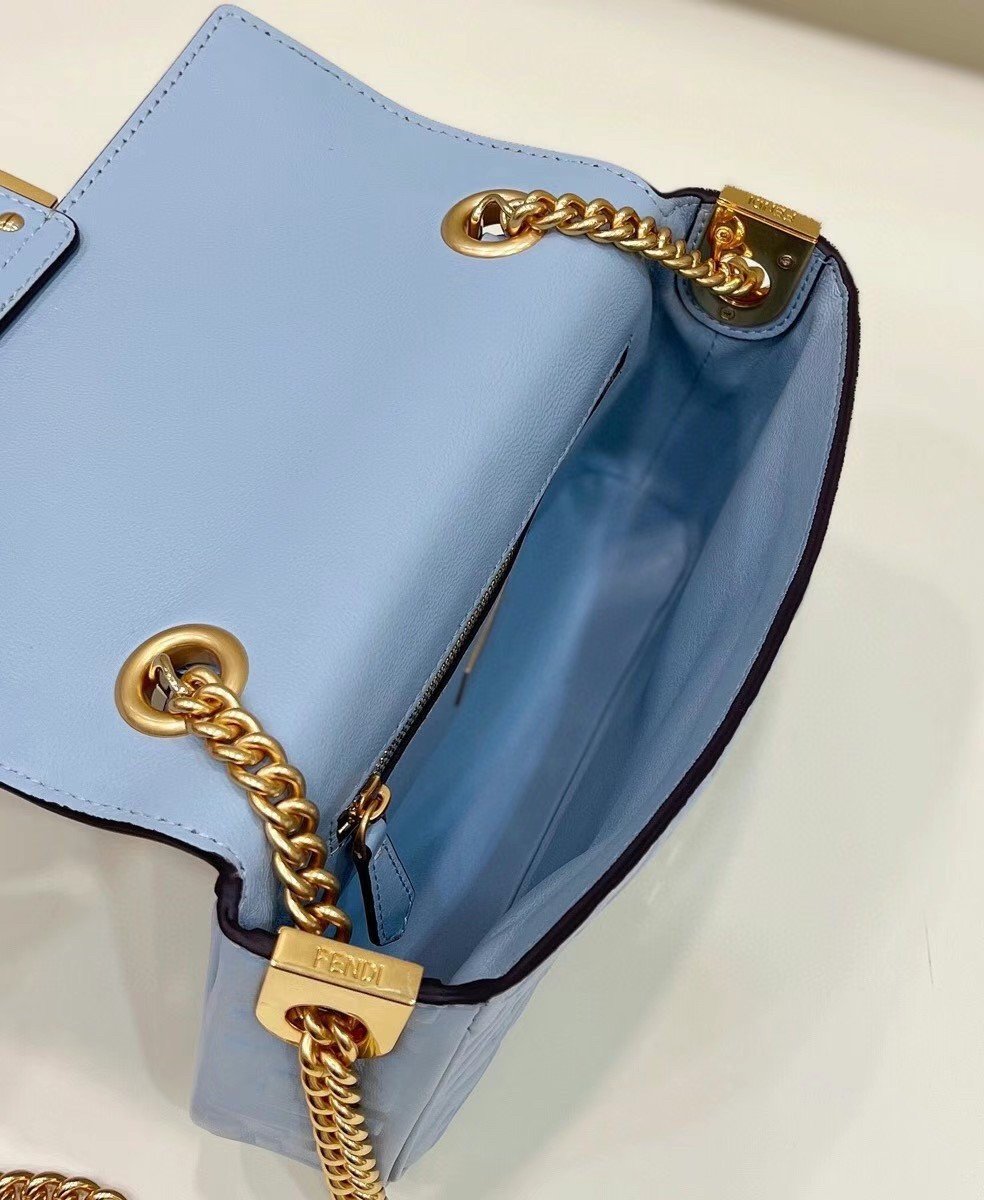 Fendi Baguette Chain Midi Bag In Blue Nappa Leather