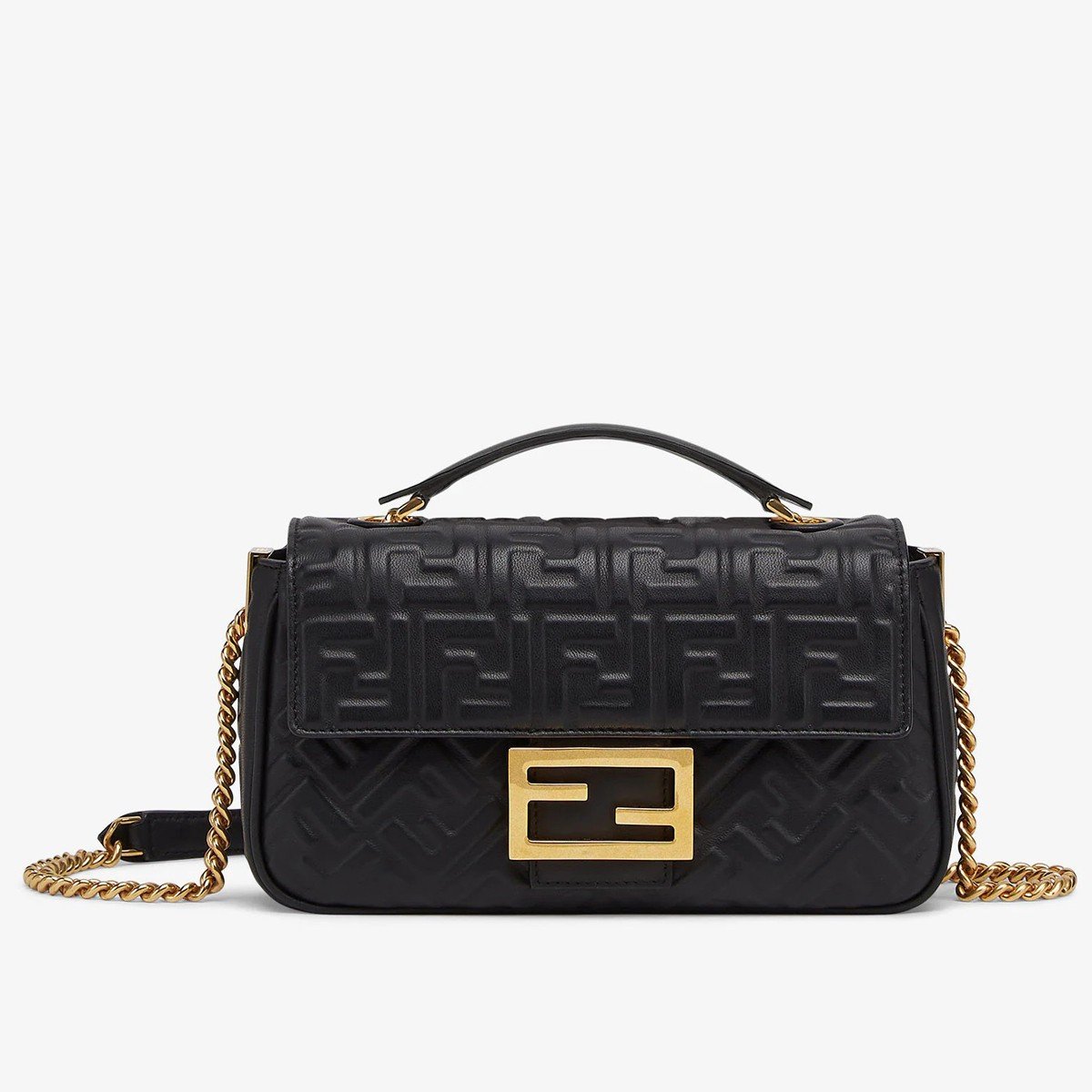 Fendi Baguette Chain Midi Bag In Black Nappa Leather