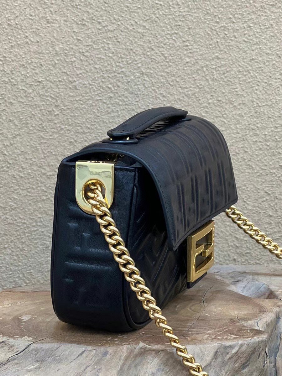 Fendi Baguette Chain Midi Bag In Black Nappa Leather