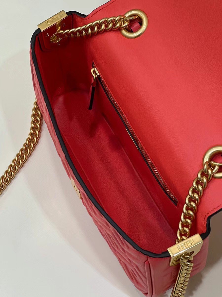 Fendi Baguette Chain Midi Bag In Red Nappa Leather