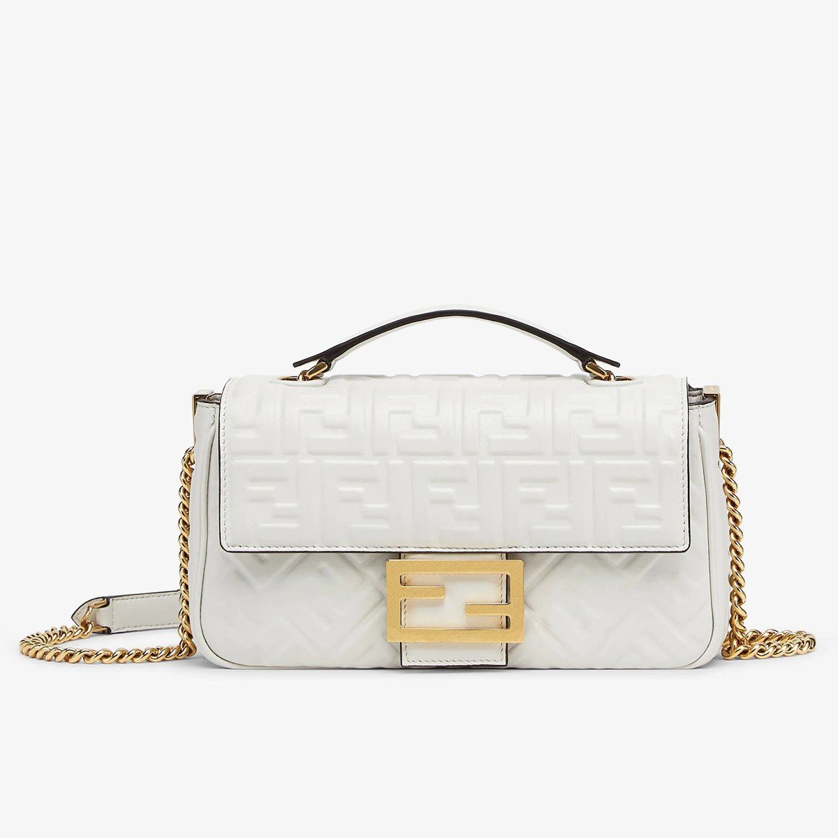 Fendi Baguette Chain Midi Bag In White Nappa Leather