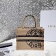 Dior Small Book Tote Bag In Beige Jute Canvas with Dior Union Motif