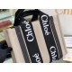 Chloe Small Woody Tote Bag in Canvas with Black Leather Strips