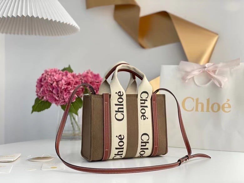 Chloe Small Woody Tote Bag In Brown Felt