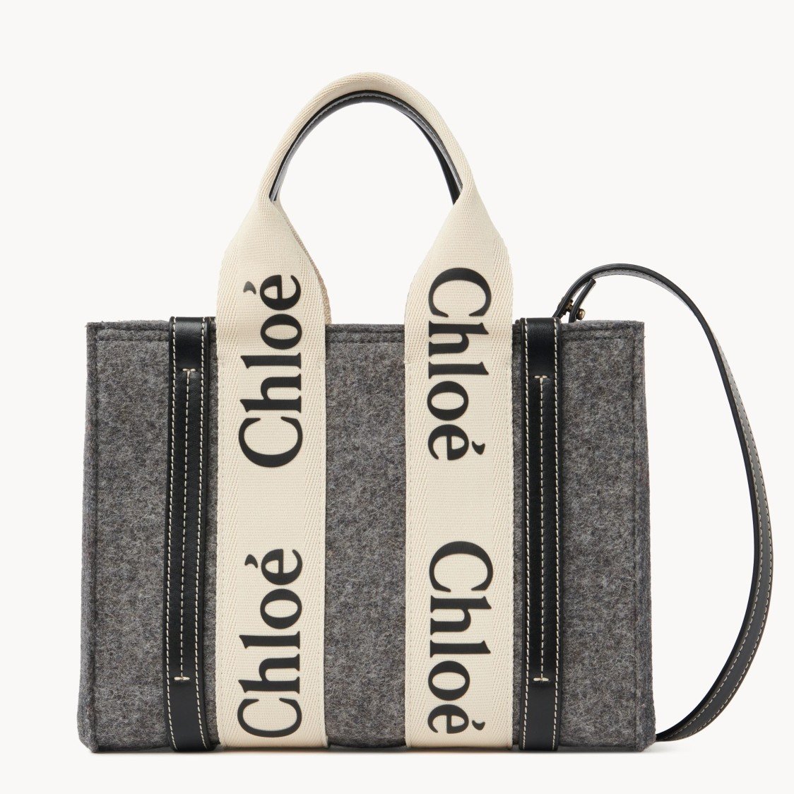 Chloe Small Woody Tote Bag In Grey Felt