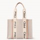 Chloe Medium Woody Tote Bag in Canvas with Beige Leather Strips