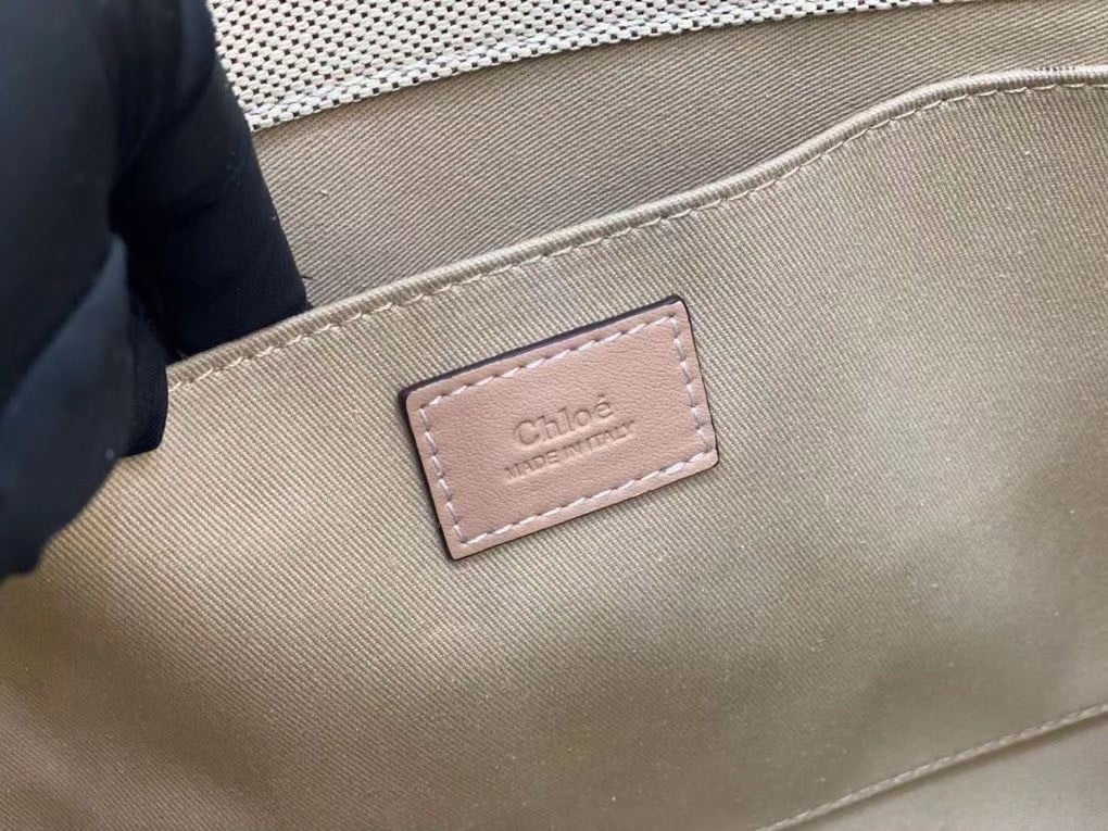 Chloe Medium Woody Tote Bag in Canvas with Beige Leather Strips