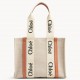 Chloe Medium Woody Tote Bag in Canvas with Tan Leather Strips