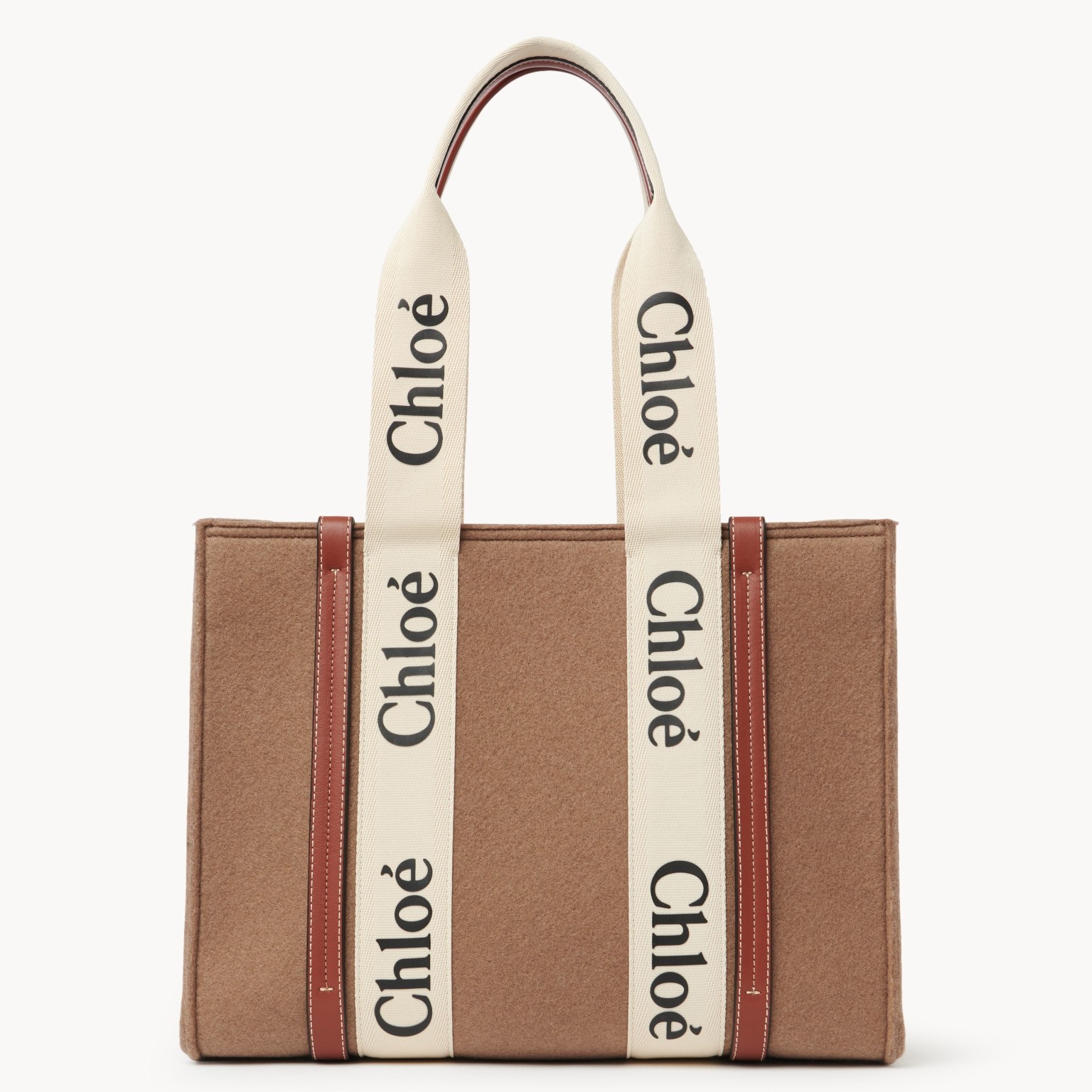 Chloe Medium Woody Tote Bag In Brown Felt