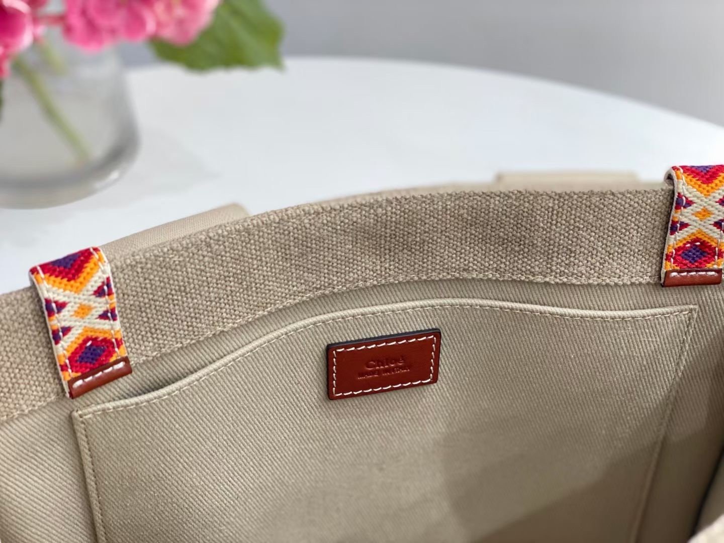 Chloe Medium Woody Tote Bag with Hand-embroidered