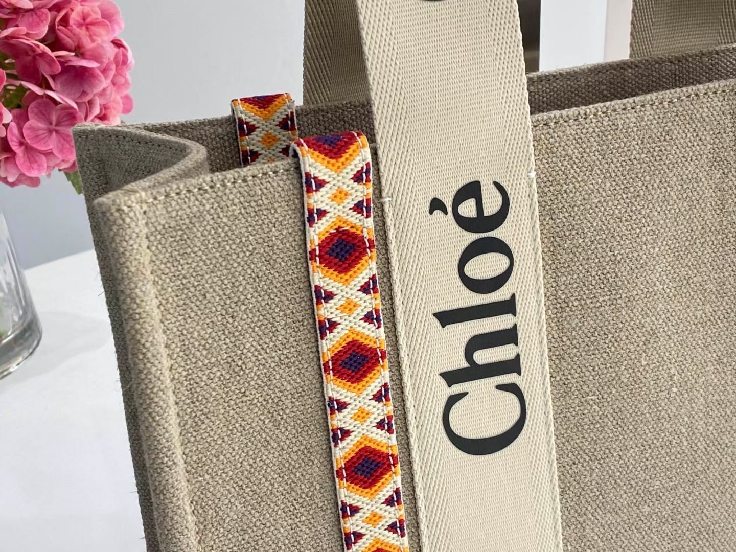 Chloe Medium Woody Tote Bag with Hand-embroidered