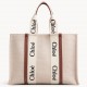 Chloe Large Woody Tote Bag in Canvas with Brown Leather Strips