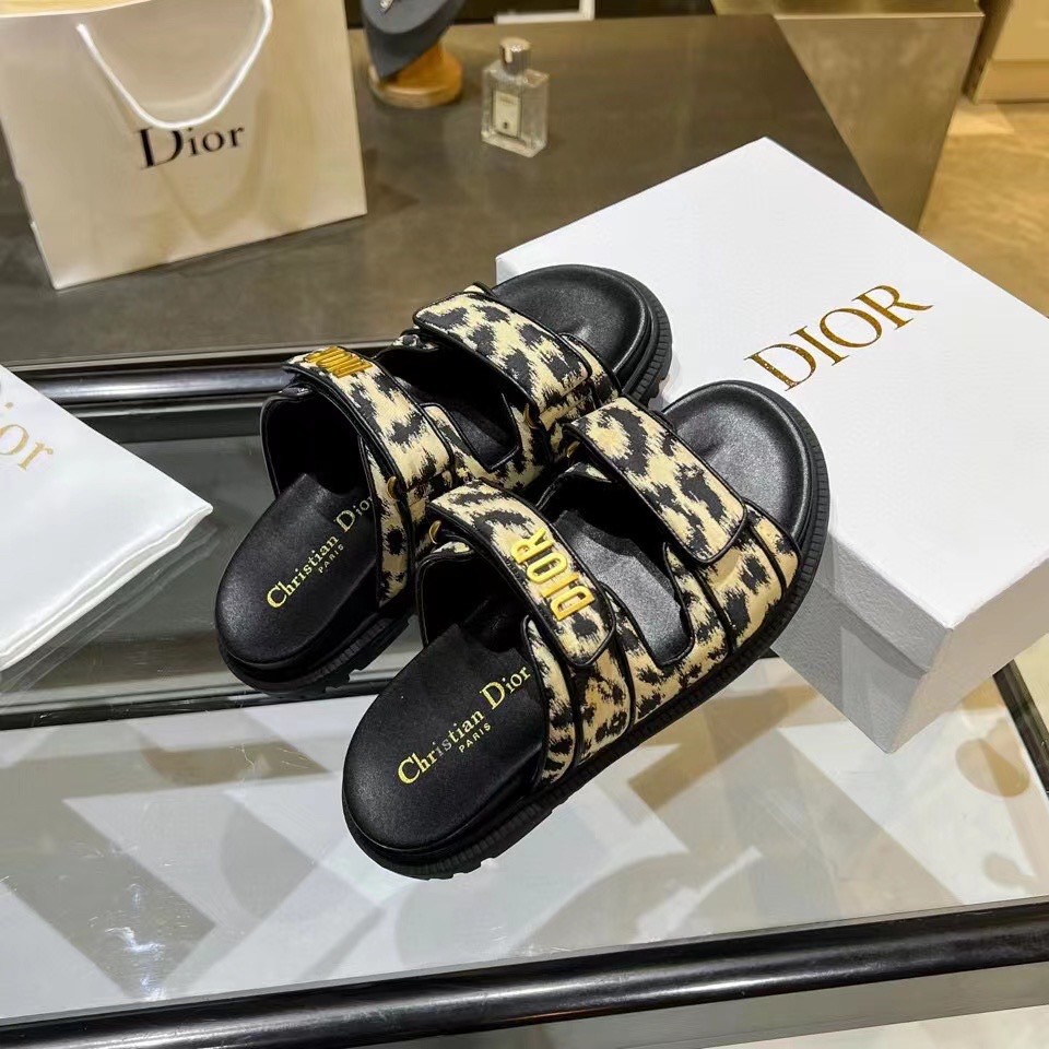 Dior DiorAct Slides In Beige Multicolor Mizza Printed Technical Fabric