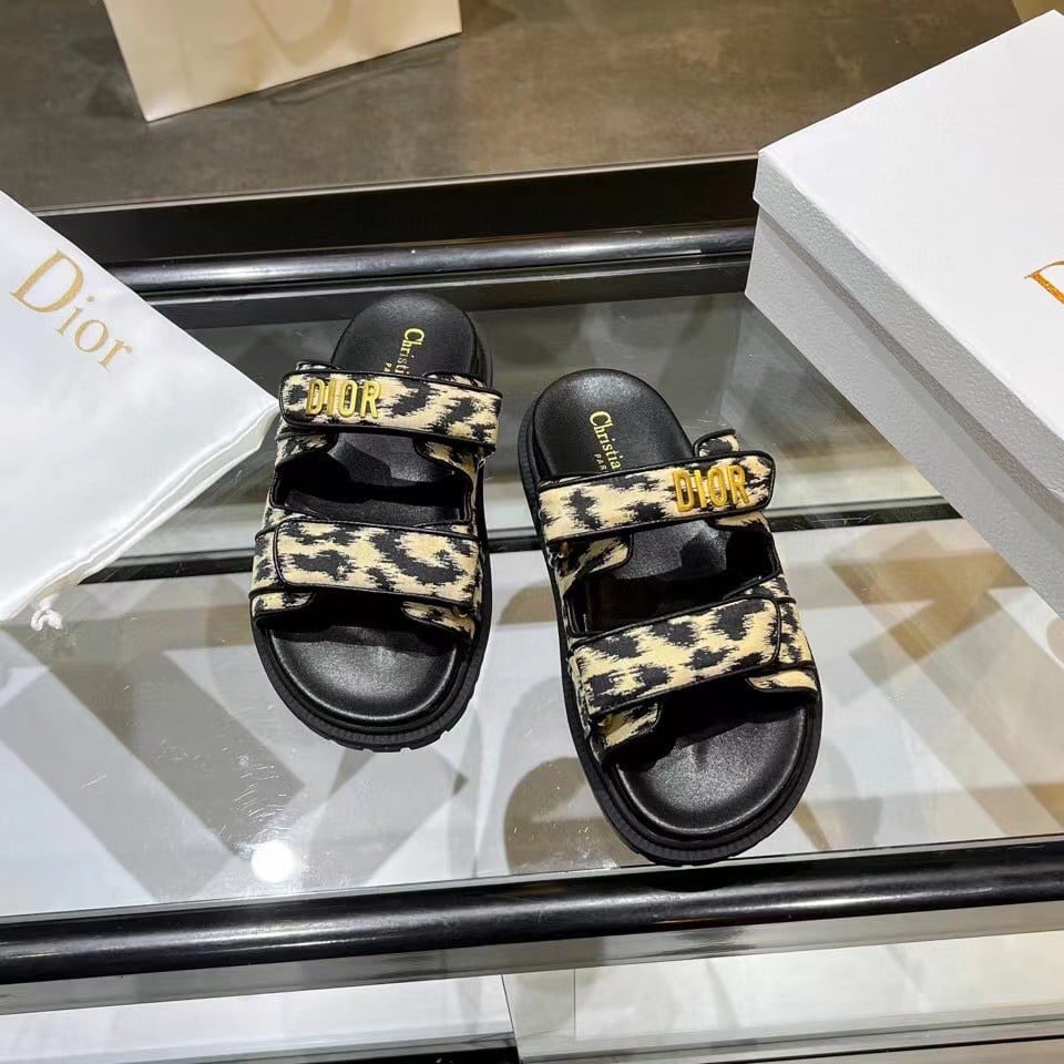 Dior DiorAct Slides In Beige Multicolor Mizza Printed Technical Fabric