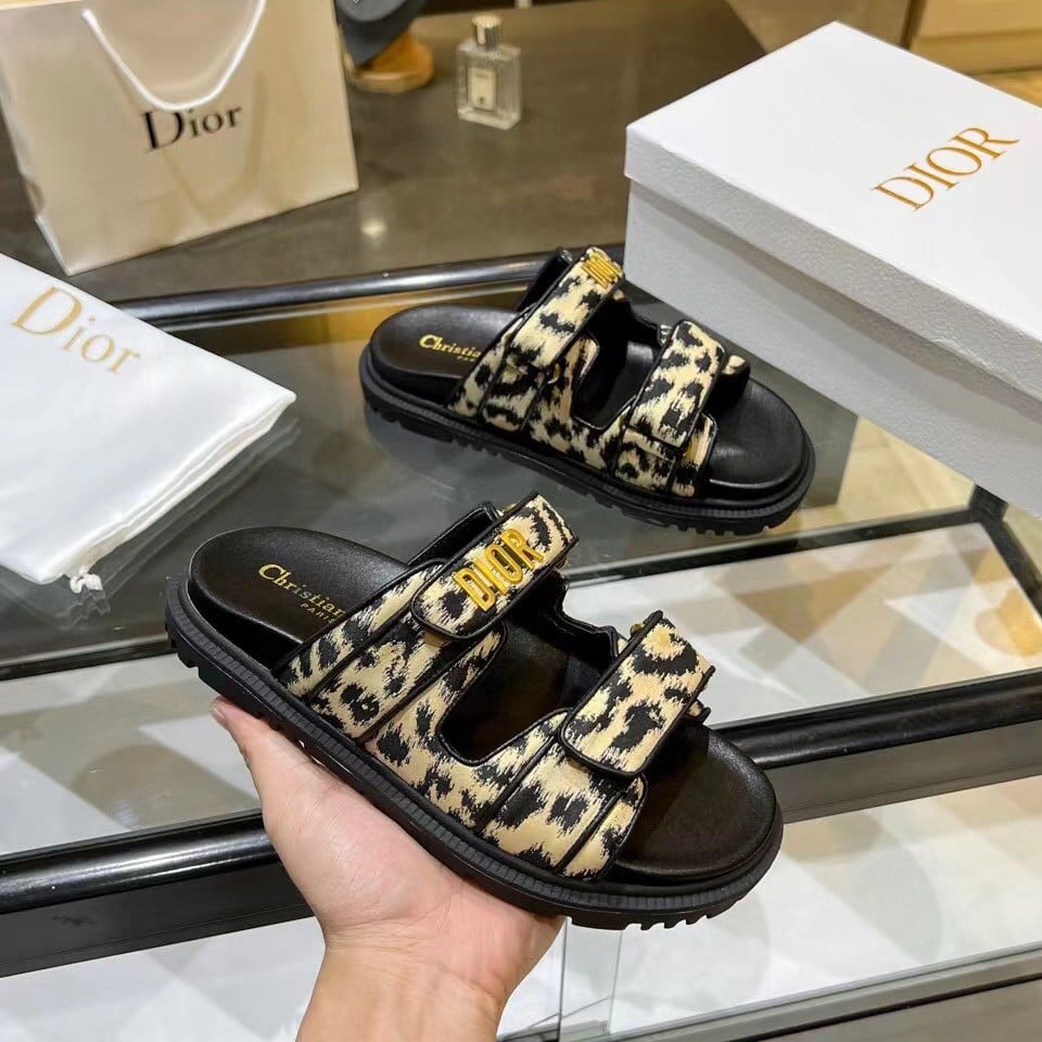 Dior DiorAct Slides In Beige Multicolor Mizza Printed Technical Fabric