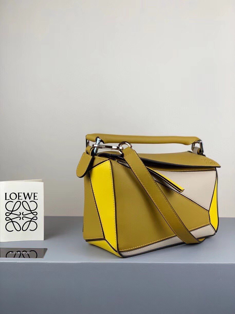 Loewe Puzzle Small Bag In Multicolour Ochre Calfskin