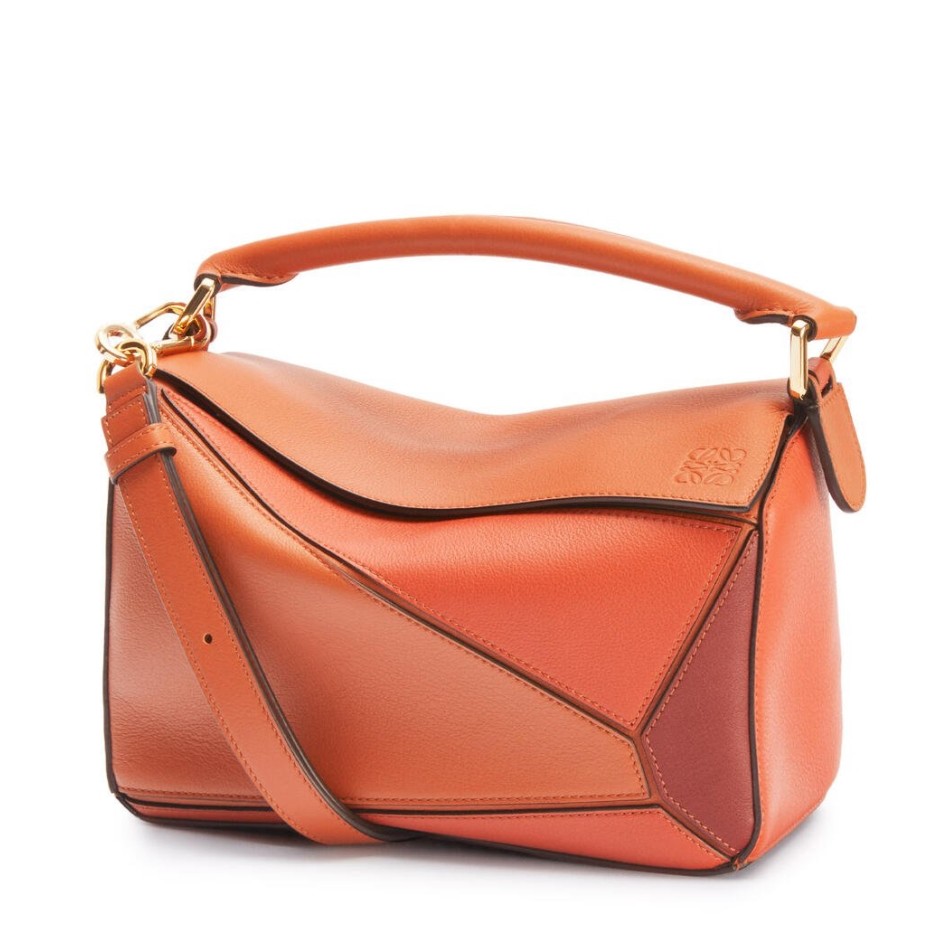 Loewe Puzzle Small Bag In Multicolour Orange Calfskin