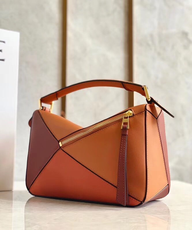 Loewe Puzzle Small Bag In Multicolour Orange Calfskin