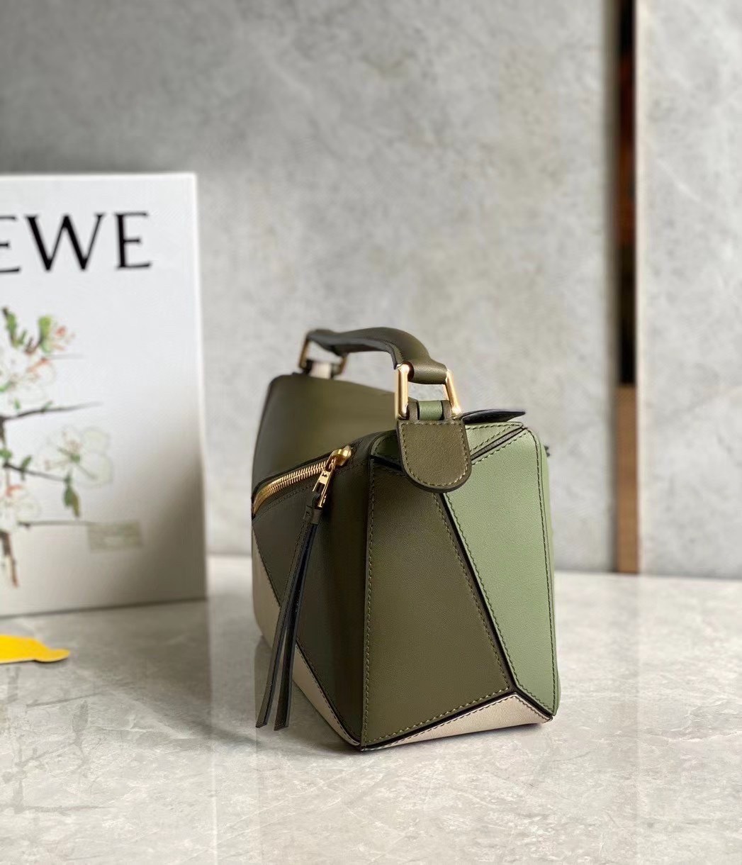 Loewe Puzzle Small Bag In Multicolour Green Calfskin