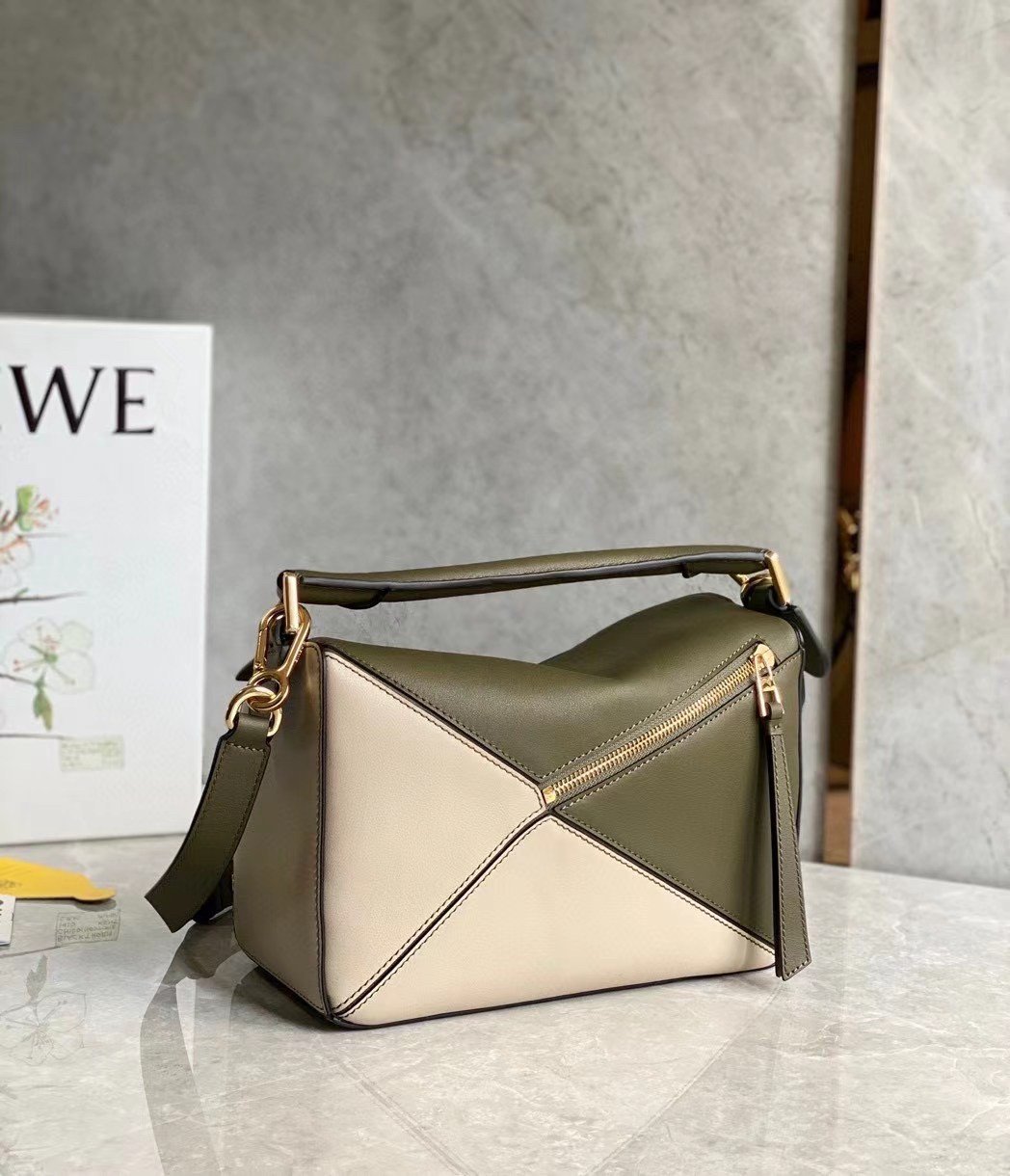 Loewe Puzzle Small Bag In Multicolour Green Calfskin