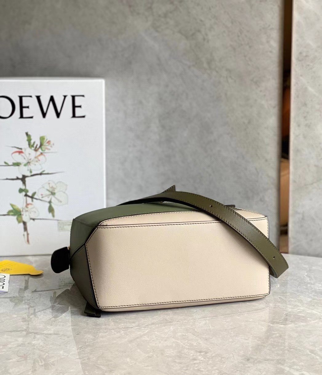 Loewe Puzzle Small Bag In Multicolour Green Calfskin