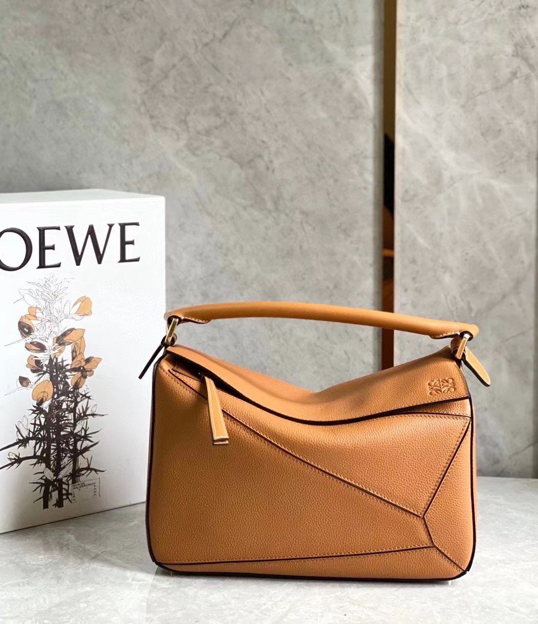 Loewe Puzzle Small Bag In Brown Grained Calfskin