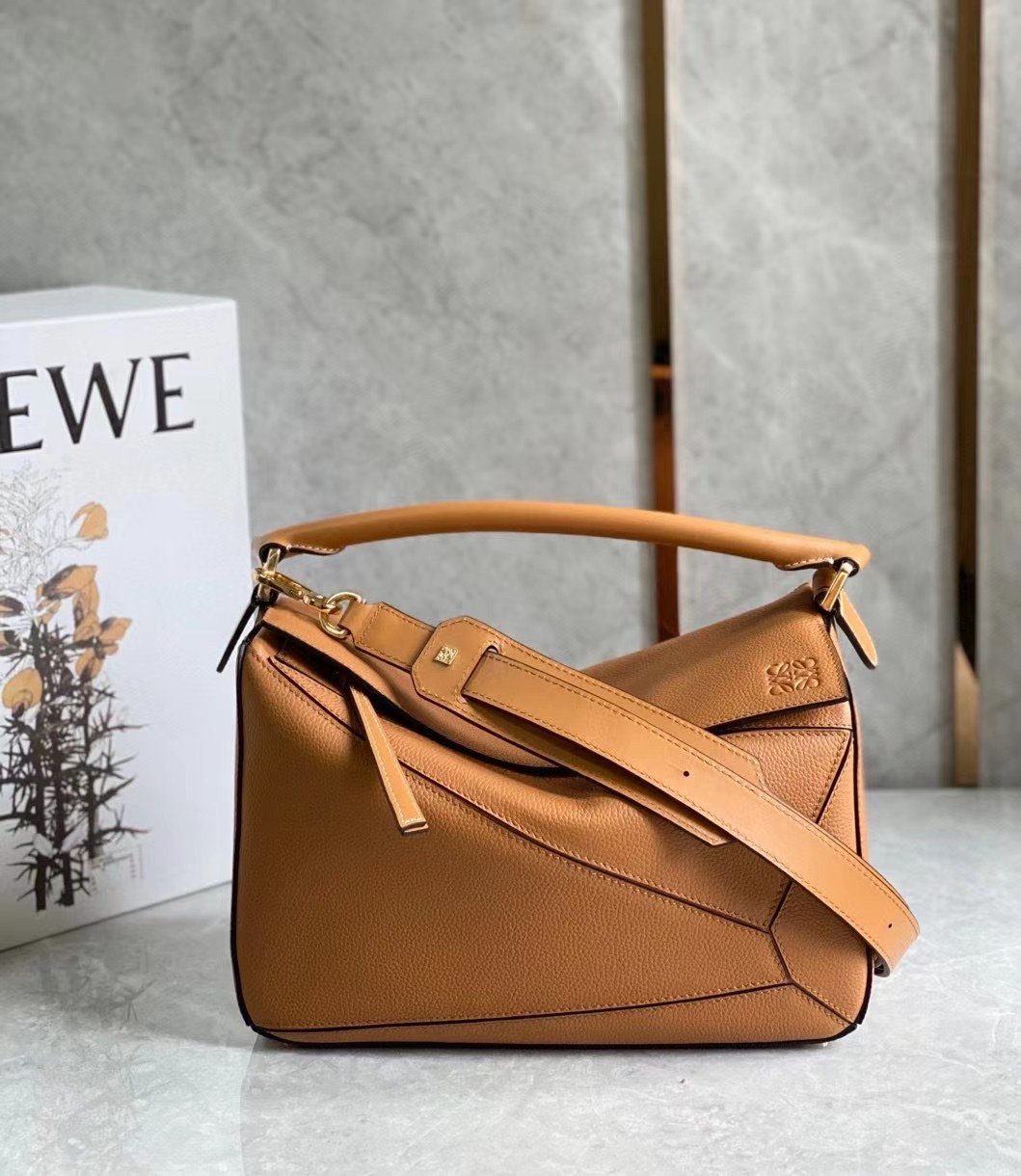 Loewe Puzzle Small Bag In Brown Grained Calfskin