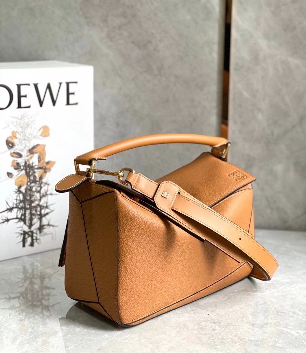 Loewe Puzzle Small Bag In Brown Grained Calfskin