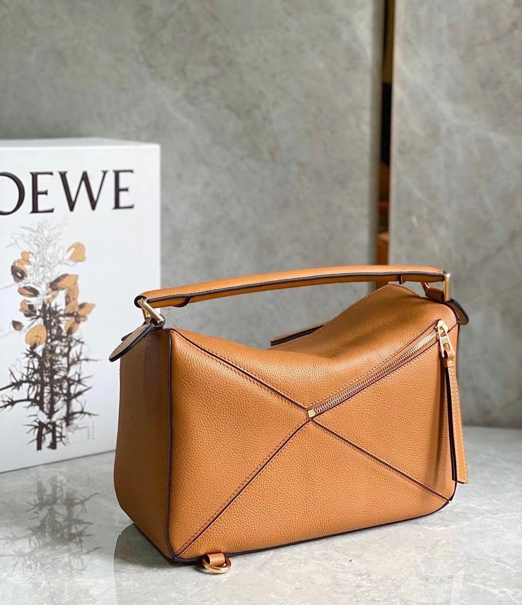 Loewe Puzzle Small Bag In Brown Grained Calfskin