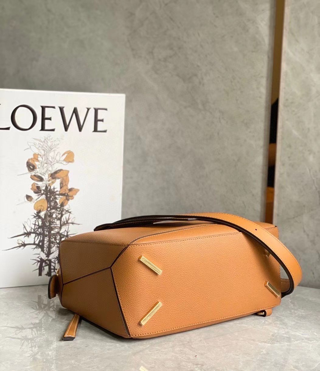 Loewe Puzzle Small Bag In Brown Grained Calfskin