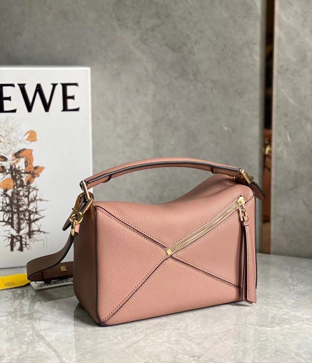 Loewe Puzzle Small Bag In Dark Blush Grained Calfskin