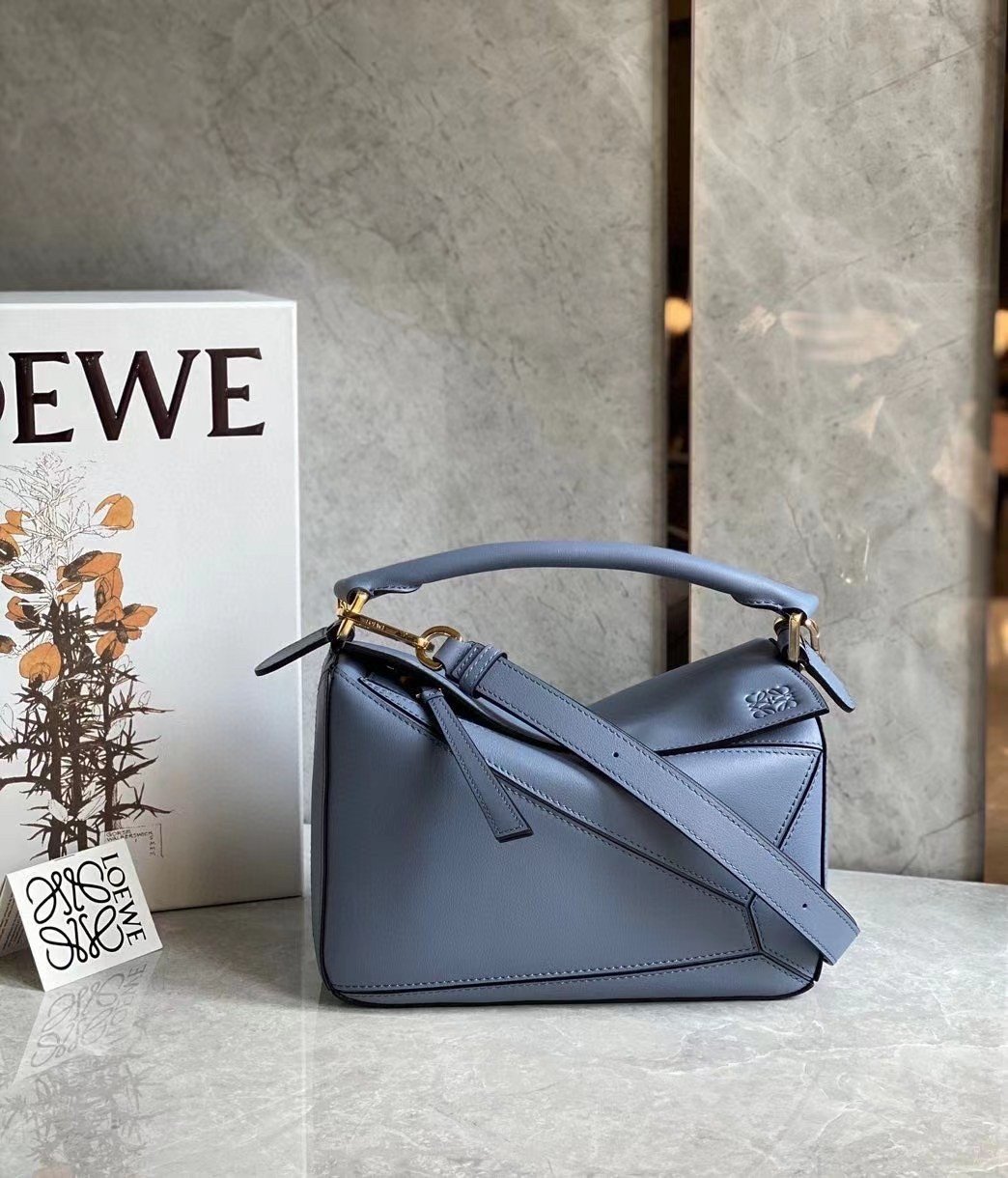 Loewe Puzzle Small Bag In Atlantic Blue Classic Calfskin