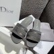 Dior Dway Slides In Grey-Tone Embroidered Metallic Fabric